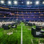 Elegant event setup on the field at AT&T Stadium in Arlington—ideal for Arlington DMC corporate gatherings and private celebrations.