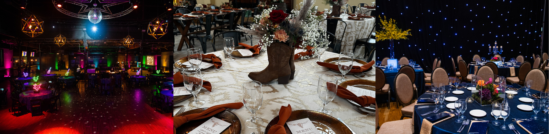 Western-inspired table setting featuring a cowboy boot floral centerpiece and rustic elements—uniquely styled by Texas corporate event planners.